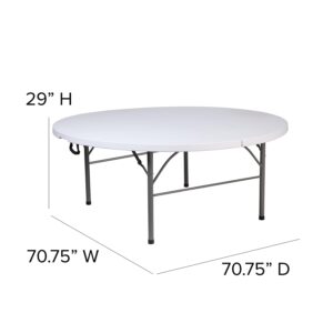 Flash Furniture Kathryn 5.89-Foot Round Bi-Fold Granite White Plastic Banquet and Event Folding Table with Carrying Handle