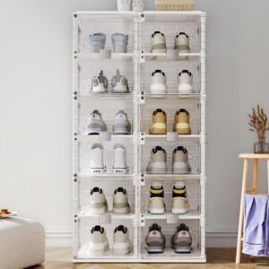 BIRDROCK HOME Shoe Rack Organizer for Closet Floor | 6 Tiers Freestanding | 12 Small Storage Cubes & Door | Foldable Storage Cabinet | Fits a Variety of Shoes: Heels, Sneakers, Loafers, or Sandals