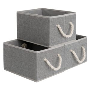 StorageWorks Storage Baskets for Shelves, Rectangular Closet Organizers with Handles, Foldable Closet Storage Baskets for Utility Room, 3-Pack, Gray