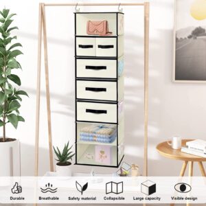 homyfort Hanging Closet Organizer with 5 Drawers and storage - 7 Shelves Organization, Foldable & Heavy Duty Clothes Storage for Wardrobe, Closet, Dorm, (49.6" H, Beige)