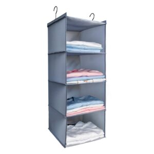 donyeco hanging closet organizer, easy mount foldable 4-shelf hanging closet wardrobe storage shelves, clothes handbag shoes accessories storage, washable oxford cloth fabric, gray