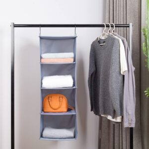 DonYeco Hanging Closet Organizer, Easy Mount Foldable 4-Shelf Hanging Closet Wardrobe Storage Shelves, Clothes Handbag Shoes Accessories Storage, Washable Oxford Cloth Fabric, Gray