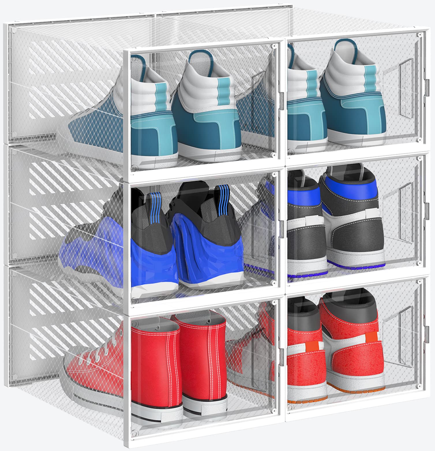 ateboane XX-Large Foldable Shoe Storage Boxes,6 Pack Shoe Boxes Clear Plastic Stackable,Shoe Organizer for Closet,Boot Storage,Sneaker Storage for Sneakerheads Fit for Men/Women US Size 14