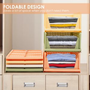 4-Pack Folding Wardrobe Storage Box Plastic Drawer Organizer Stackable Shelf Baskets Cloth Closet Container Bin Cube Home Office Bedroom Laundry Drawer Dividers for Clothes Toy Organization (Colorful)