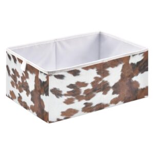 xigua White Brown Print Cow Cube Storage Box, Foldable Fabric Storage Cube Portable Storage Basket for Bookshelf Closet Laundry Room Nursery Home Decor, 15.75x10.63x6.96In