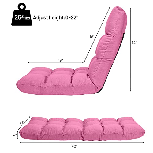 Giantex Floor Sofa Chair Video Gaming Chair with 14 Adjustable Position, Padded Back Support Floor Cushioned Seat, Folding Lazy Chair for Meditation, Reading, Watching, Living Room Recliner(Pink)