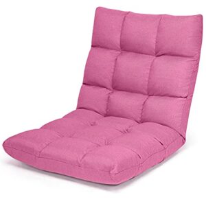 Giantex Floor Sofa Chair Video Gaming Chair with 14 Adjustable Position, Padded Back Support Floor Cushioned Seat, Folding Lazy Chair for Meditation, Reading, Watching, Living Room Recliner(Pink)