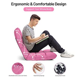Giantex Floor Sofa Chair Video Gaming Chair with 14 Adjustable Position, Padded Back Support Floor Cushioned Seat, Folding Lazy Chair for Meditation, Reading, Watching, Living Room Recliner(Pink)
