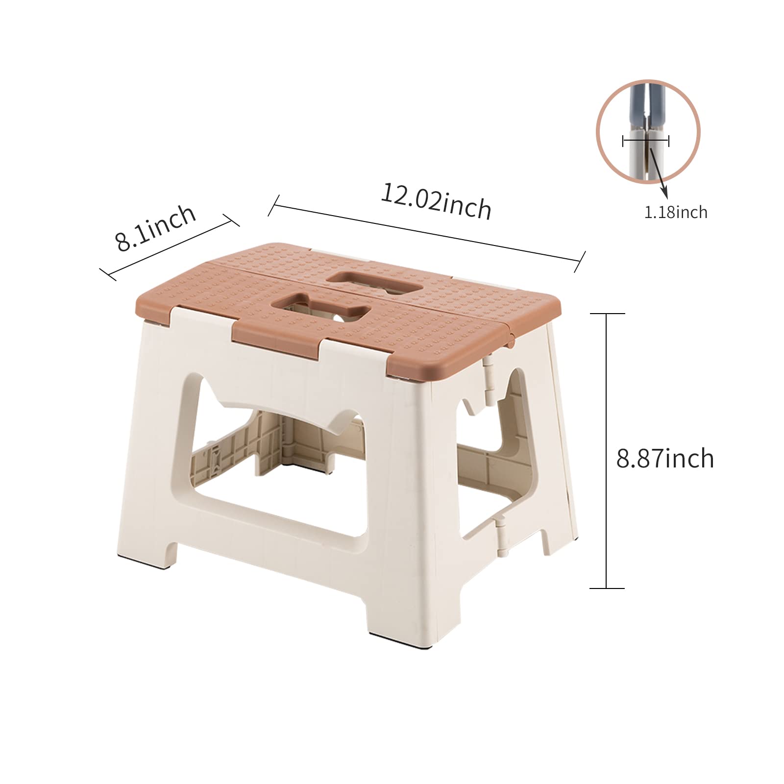 M Crumt Kitty Folding Stool, 9 Inches, Non-Slip Folding Step Stool,Great for Kitchen, Bathroom, Bedroom, Kids or Adults (Khaki)