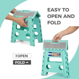 ACKO Folding Step Stool 13 Inch Stool Heavy Duty Plastic Foldable Step Stools for Kids, Stepping Stool with Handle, Folding Stool Suitable for Kitchen Hold Up to 300 LB (Teal 1PC)