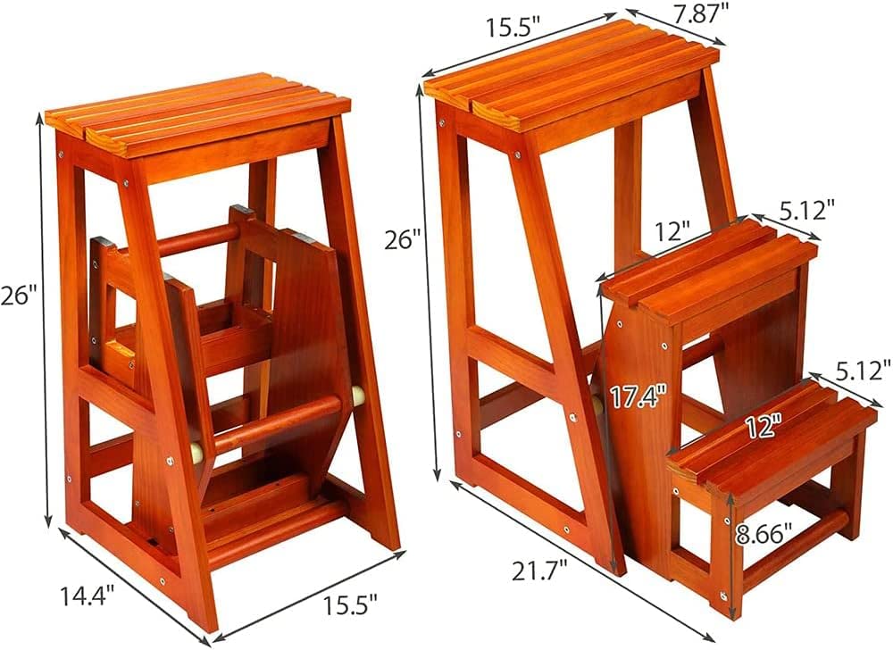 Ottoman,Indoor Climbing Stool,Step Ladder Home Step Stools Stairway Chair Step Stool Small Foot Stools Seats Wooden Ladder Staircase Multifunctional Folding Portable Household Closet Step