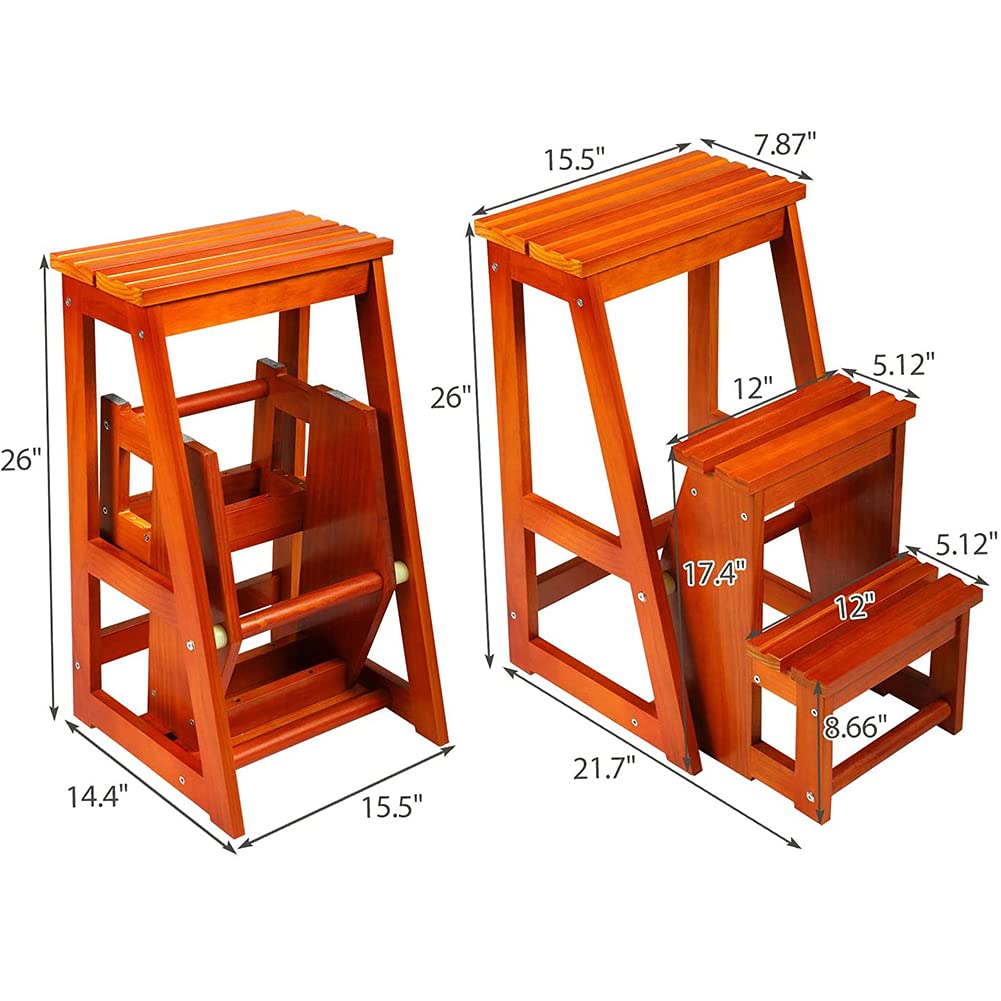 MYobu Step Ladder Home Step Stools Stairway Chair Step Stool Small Foot Stools Seats Wooden Ladder Staircase Multifunctional Folding Portable Household Closet Step Stools for Bedroom Clo