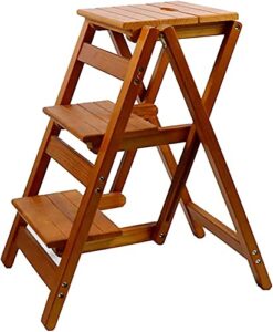 luceae step stool wooden 3 steps rise folding portable wide tread non-slip climbing ladder,creative stair chair home library/closet/living room/kitchen high footstool eco-friendly and lightweight