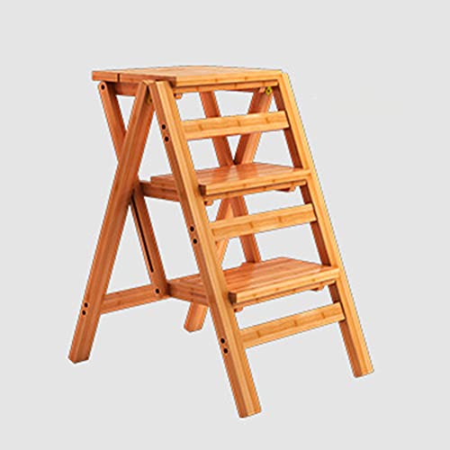LUCEAE Step Stool Wooden 3 Steps Rise Folding Portable Wide Tread Non-Slip Climbing Ladder,Creative Stair Chair Home Library/Closet/Living Room/Kitchen High Footstool Eco-Friendly and Lightweight