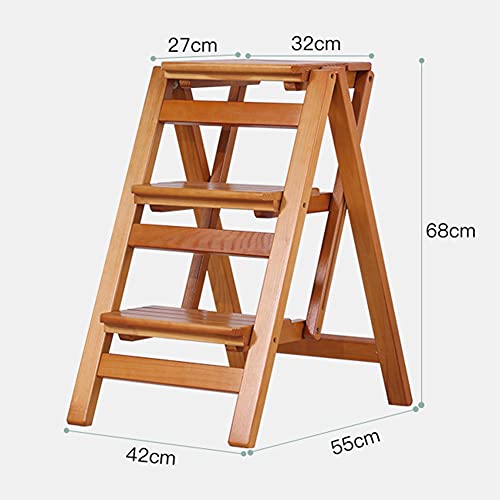 LUCEAE Step Stool Wooden 3 Steps Rise Folding Portable Wide Tread Non-Slip Climbing Ladder,Creative Stair Chair Home Library/Closet/Living Room/Kitchen High Footstool Eco-Friendly and Lightweight