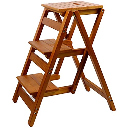 LUCEAE Step Stool Wooden 3 Steps Rise Folding Portable Wide Tread Non-Slip Climbing Ladder,Creative Stair Chair Home Library/Closet/Living Room/Kitchen High Footstool Eco-Friendly and Lightweight