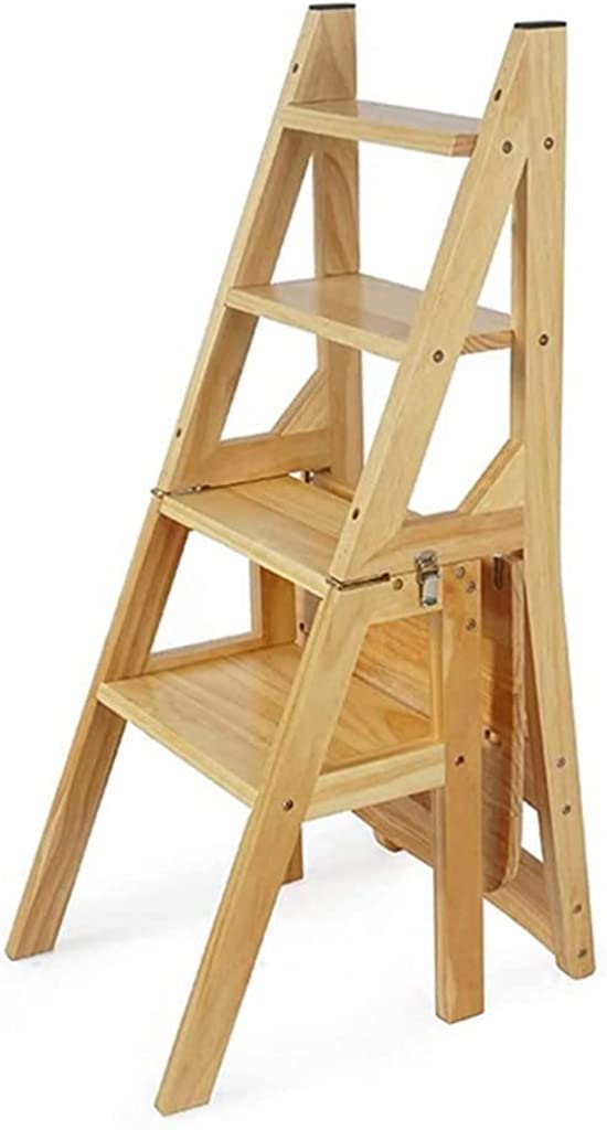 LUCEAE Step Stool Wooden Folding 4 Step Stool Portable Ladder Chair,Multifunctional Step/Stair Chair for Home Library/Closet/Bedroom Balcony