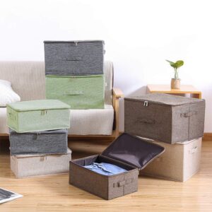 ANMINY 2PCS Storage Bins with Zipper Lid Handles Storage Boxes PP Plastic Board Foldable Lidded Cotton Linen Fabric Home Cubes Baskets Closet Clothes Organizer Containers - Coffee, Large Size