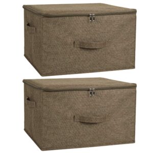 anminy 2pcs storage bins with zipper lid handles storage boxes pp plastic board foldable lidded cotton linen fabric home cubes baskets closet clothes organizer containers - coffee, large size