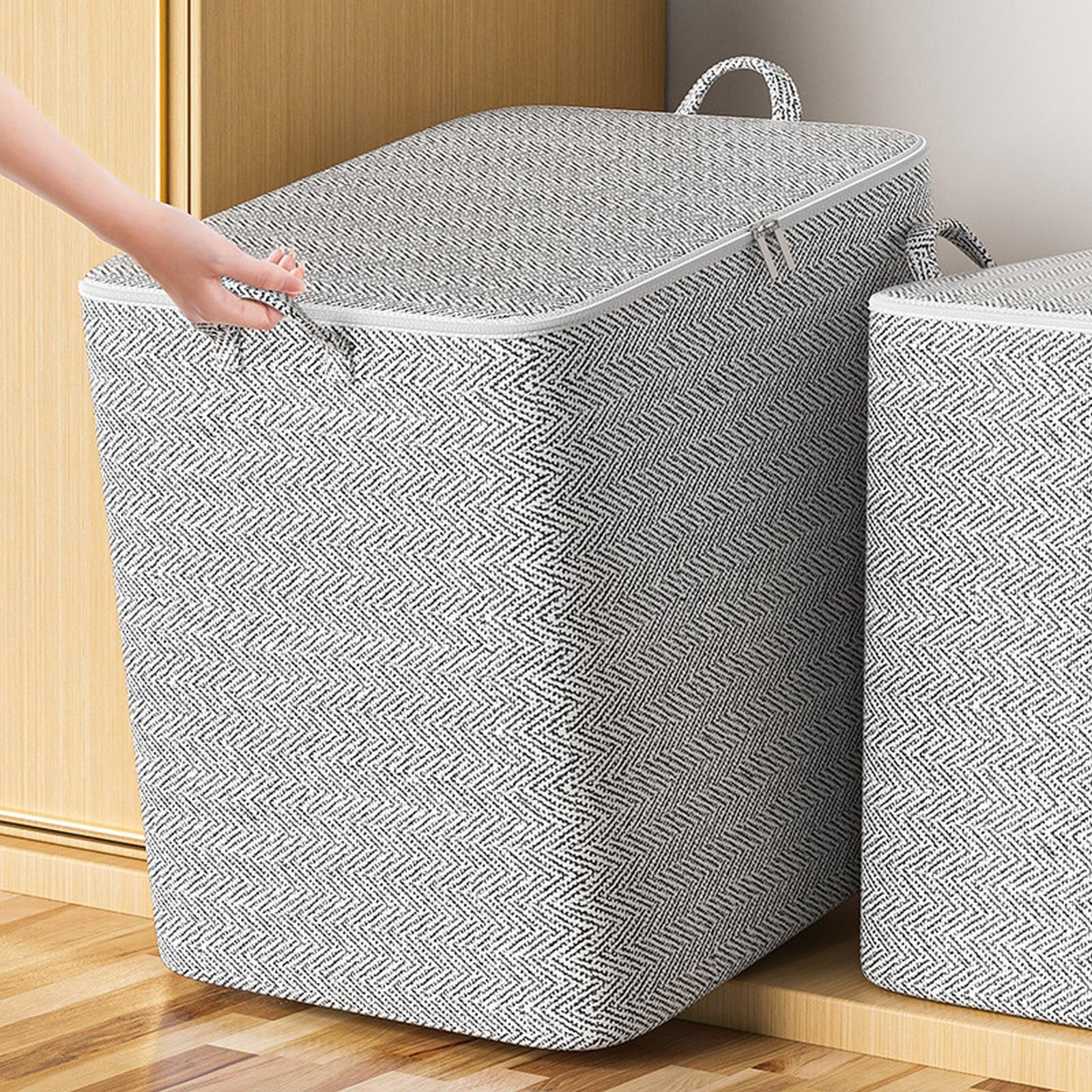 Household Foldable Storage Bags, Portable Non Woven Zipper Storage Box, Seasonal Clothes Storage Bins, Stackable Closet Organizer Storage Containers with Handle, 1PC Wardrobe Sorting Storage Box