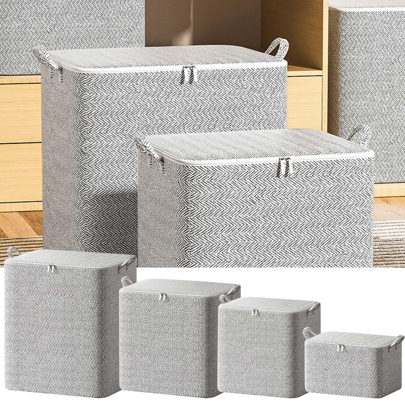 Household Foldable Storage Bags, Portable Non Woven Zipper Storage Box, Seasonal Clothes Storage Bins, Stackable Closet Organizer Storage Containers with Handle, 1PC Wardrobe Sorting Storage Box