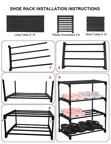 LNYZQUS Upgrade 4 Tier Small Shoe Rack, Kids Show Rack Closet Shoe Organizer,Compact Stackable Shoe Shelf Shoe Stand Floor Shoe Rack for Narrow Space,Zapateras Organizer for Shoes (Blue)