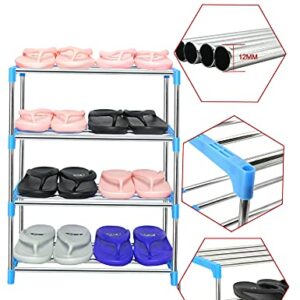 LNYZQUS Upgrade 4 Tier Small Shoe Rack, Kids Show Rack Closet Shoe Organizer,Compact Stackable Shoe Shelf Shoe Stand Floor Shoe Rack for Narrow Space,Zapateras Organizer for Shoes (Blue)