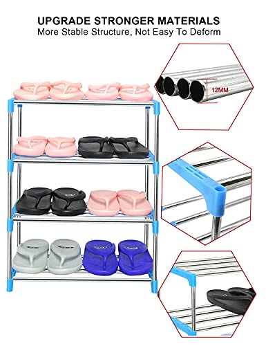 LNYZQUS Upgrade 4 Tier Small Shoe Rack, Kids Show Rack Closet Shoe Organizer,Compact Stackable Shoe Shelf Shoe Stand Floor Shoe Rack for Narrow Space,Zapateras Organizer for Shoes (Blue)