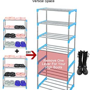 LNYZQUS Upgrade 4 Tier Small Shoe Rack, Kids Show Rack Closet Shoe Organizer,Compact Stackable Shoe Shelf Shoe Stand Floor Shoe Rack for Narrow Space,Zapateras Organizer for Shoes (Blue)