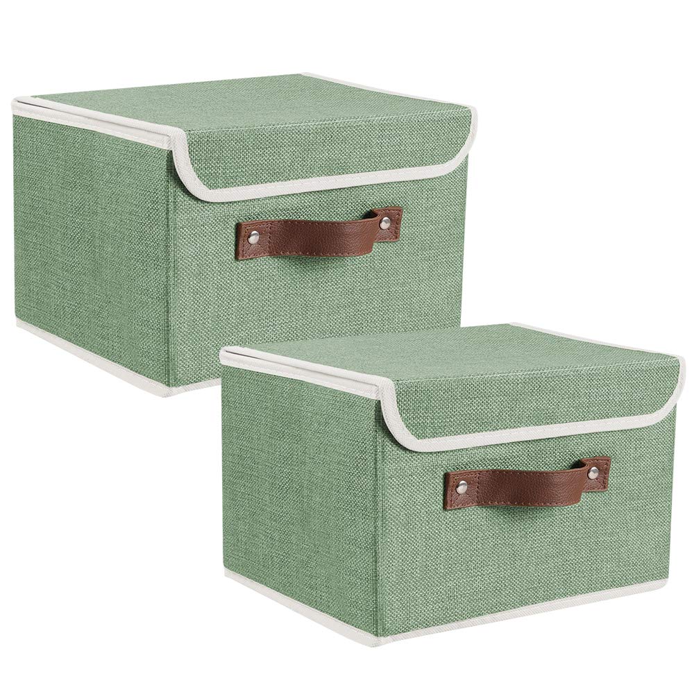 Lucky Monet Storage Bins Boxes with Lids 2 Pack Decorative Storage Boxes Collapsible Fabric Storage Basket Containers Lidded Storage Cube for Organizing Closet Home Office, 15"x 10"x 10" (Green)