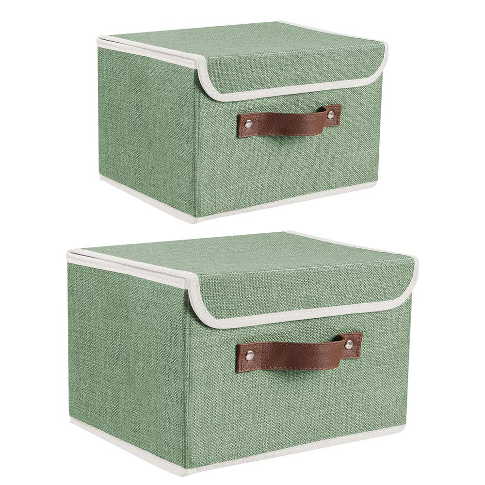 Lucky Monet Storage Bins Boxes with Lids 2 Pack Decorative Storage Boxes Collapsible Fabric Storage Basket Containers Lidded Storage Cube for Organizing Closet Home Office, 15"x 10"x 10" (Green)