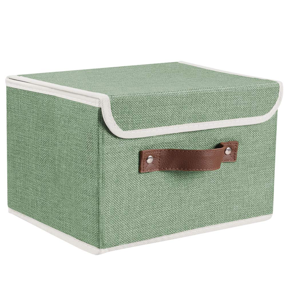 Lucky Monet Storage Bins Boxes with Lids 2 Pack Decorative Storage Boxes Collapsible Fabric Storage Basket Containers Lidded Storage Cube for Organizing Closet Home Office, 15"x 10"x 10" (Green)
