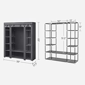 SONGMICS Closet Wardrobe, Portable Closet for Bedroom, Clothes Rail with Non-Woven Fabric Cover, Clothes Storage Organizer, 59 x 17.7 x 69 Inches, 12 Compartments, Gray ULSF03G