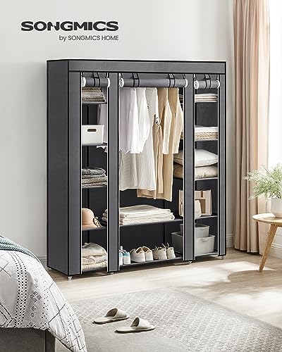 SONGMICS Closet Wardrobe, Portable Closet for Bedroom, Clothes Rail with Non-Woven Fabric Cover, Clothes Storage Organizer, 59 x 17.7 x 69 Inches, 12 Compartments, Gray ULSF03G