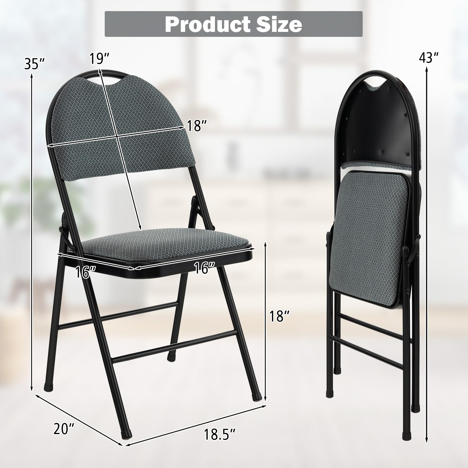 S AFSTAR 2 Pack Folding Chair with Padded Seat, Metal Steel Folding Chairs with Upholstered Seat & Portable Handle, Portable Foldable Chairs for Home & Office, Reception Room Church Wedding Events