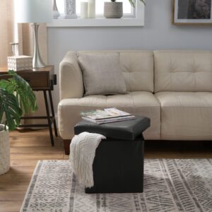 Simplify Faux Leather Cube Storage Ottoman, Black (F-0625-BLACK)