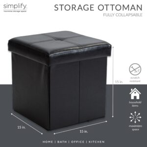 Simplify Faux Leather Cube Storage Ottoman, Black (F-0625-BLACK)