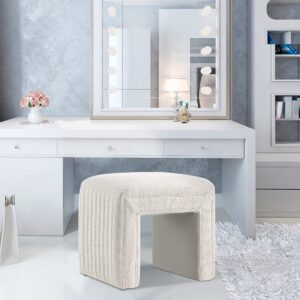 Get Set Style Vanity Stool Chair,Modern Boucle Ottoman Foot Stool with Wooden Legs Sofa Bench Footstool Extra Seat for Vanity,Makeup Room,Living Room,Entryway,Office (Fully Assembled)