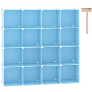 C&AHOME Cube Storage Organizer, 16-Cube Shelves Units, Closet Cabinet, DIY Plastic Modular Book Shelf, Ideal for Bedroom, Living Room, Office, 48.4" L x 12.4" W x 48.4" H Blue UPCS16L