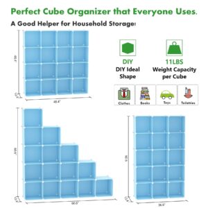 C&AHOME Cube Storage Organizer, 16-Cube Shelves Units, Closet Cabinet, DIY Plastic Modular Book Shelf, Ideal for Bedroom, Living Room, Office, 48.4" L x 12.4" W x 48.4" H Blue UPCS16L