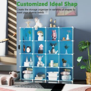 C&AHOME Cube Storage Organizer, 16-Cube Shelves Units, Closet Cabinet, DIY Plastic Modular Book Shelf, Ideal for Bedroom, Living Room, Office, 48.4" L x 12.4" W x 48.4" H Blue UPCS16L