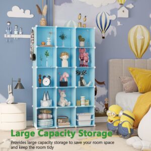 C&AHOME Cube Storage Organizer, 16-Cube Shelves Units, Closet Cabinet, DIY Plastic Modular Book Shelf, Ideal for Bedroom, Living Room, Office, 48.4" L x 12.4" W x 48.4" H Blue UPCS16L