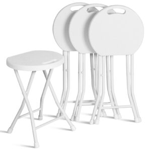 giantex set of 4 folding stool, round foldable bar stools, 4 pack portable folding chairs with handle, collapsible stools 18 inch 330lbs capacity for camping rv party (white)