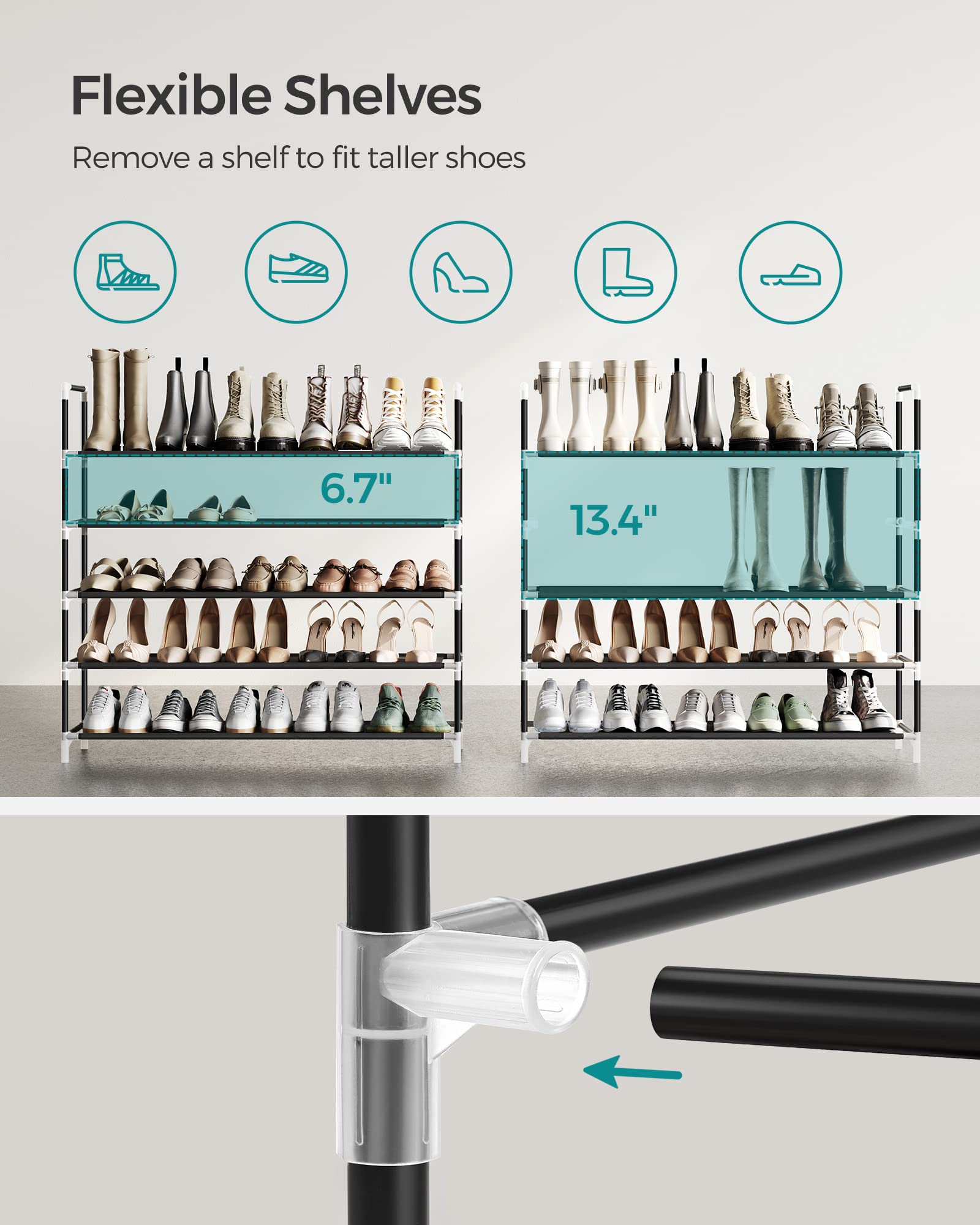 SONGMICS 2-Tier Shoe Rack with Shelves for Closet Entryway, Black ULSH052B01