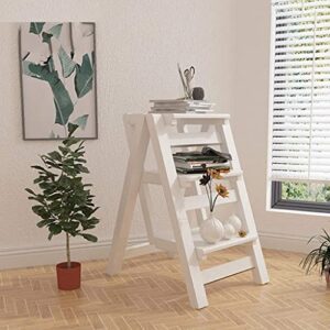 LUCEAE Step Stool Wooden 3 Steps Rise Folding Portable Wide Tread Non-Slip Climbing Ladder,Creative Stair Chair Home Library/Closet/Living Room/Kitchen High Footstool Eco-Friendly and Lightweight