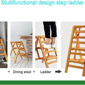 LUCEAE Step Stool Wooden 3 Steps Rise Folding Portable Wide Tread Non-Slip Climbing Ladder,Creative Stair Chair Home Library/Closet/Living Room/Kitchen High Footstool Eco-Friendly and Lightweight