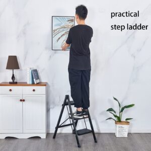 LUCEAE Step Stool,3Step Steel Ladder Folding Step Stool,Sturdy and Durable Extra Wide Treads with Non-Slip Rubber Covers,Portable and Lightweight, Home/Kitchen/Closet/Bedroom/Office Wide Platform Step