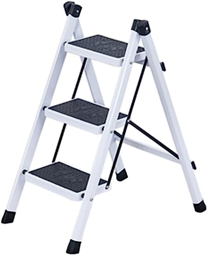 LUCEAE Step Stool3Step Steel Ladder Folding Step Stool,Sturdy and Durable Extra Wide Treads with Non-Slip Rubber Sleeve,Portable and Lightweight Home/Kitchen/Closet/Bedroom/Office Wide Platform Steps