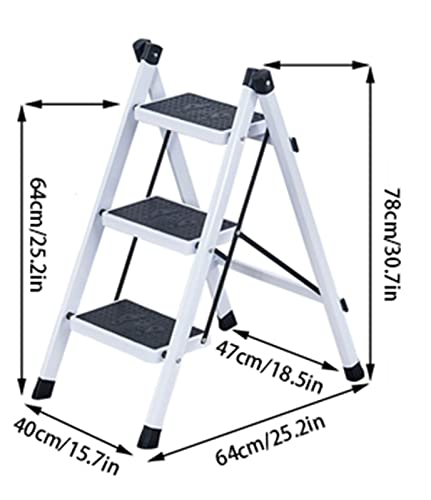 LUCEAE Step Stool3Step Steel Ladder Folding Step Stool,Sturdy and Durable Extra Wide Treads with Non-Slip Rubber Sleeve,Portable and Lightweight Home/Kitchen/Closet/Bedroom/Office Wide Platform Steps