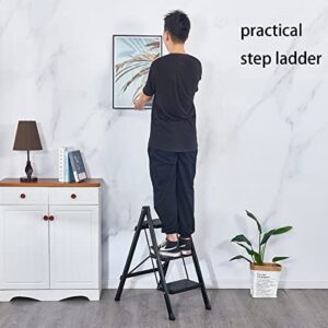 LUCEAE Step Stool3Step Steel Ladder Folding Step Stool,Sturdy and Durable Extra Wide Treads with Non-Slip Rubber Sleeve,Portable and Lightweight Home/Kitchen/Closet/Bedroom/Office Wide Platform Steps